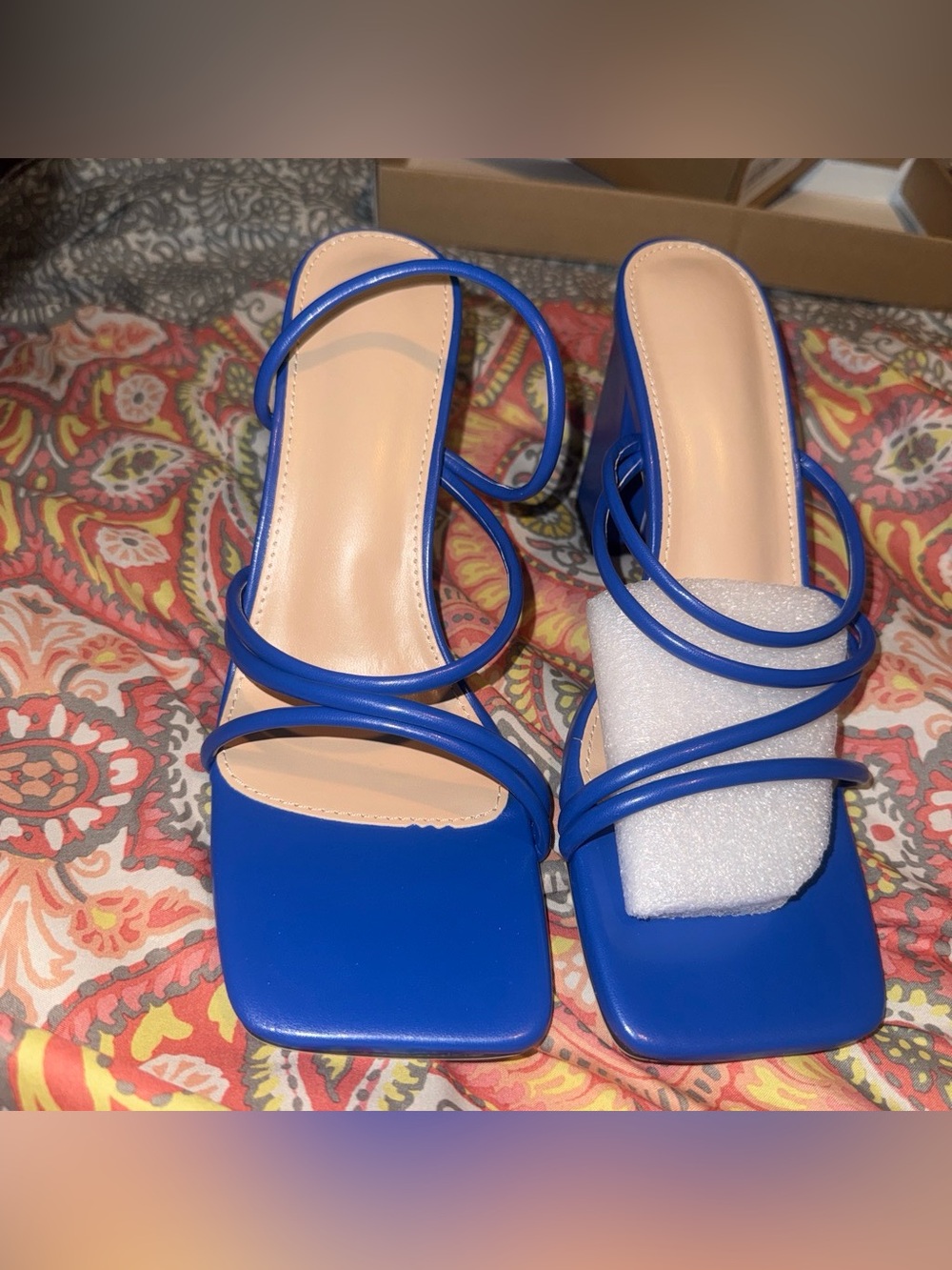 SHEIN Blue Strappy Square-Toe Heeled Sandals